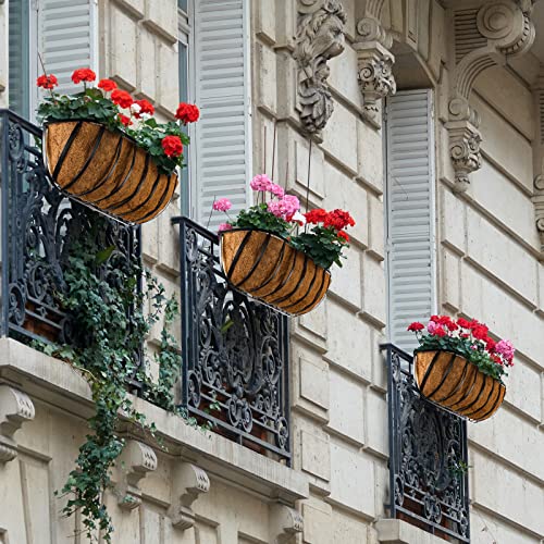 Tessco for you 3 Pieces Railing Planter Boxes, 24 Inches Window Box Planters with Coco Liner and Adjustable Brackets for Deck Porch Fence Patio Balcony Gardening Outdoor Plants - size: 24 Inch