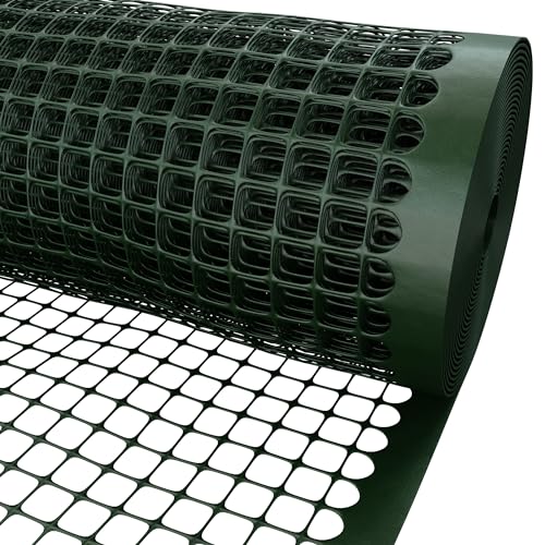 3/4" Square Mesh Plastic Fence Roll (4' x 100' - Green) - Unobtrusive 4 Foot High Temporary Garden Fencing Netting to Protect Plants, Patio, Porch, Yards and Outdoor Spaces from Deer & Animals - color: Green, size: 4' x 100'