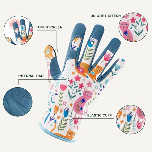 Gardening Gloves for Women, Touchscreen Printed Thorn-Proof - color: Cat, size: Medium