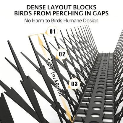 OFFO Bird Spikes for Outside, 304 Stainless Steel, 5 Pack 5 Ft, Black - color: Black