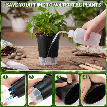 24 Pcs 4.72" Self Watering Pots for Indoor, Black,Clear - color: Black,clear