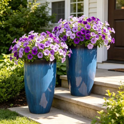 24" Faux Ceramic Tall Planters for Outdoor Indoor Plants, Cobalt Blue - color: 23.8"h-coblat Blue Glaze