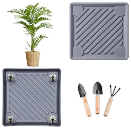13.3" SquarePlant Caddy Beige with Hidden Wheels & Garden Tools Set - size: 13.38 Inch - Grey (1 Pcs)