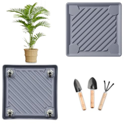 13.3" SquarePlant Caddy Beige with Hidden Wheels & Garden Tools Set - size: 13.38 Inch - Grey (1 Pcs)