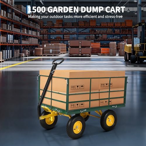 Garvee 1500 LB Heavy Duty Garden Dump Cart, 3-in-1 Yard Wagon Trailer - color: Green, size: 1500 Lbs Dump