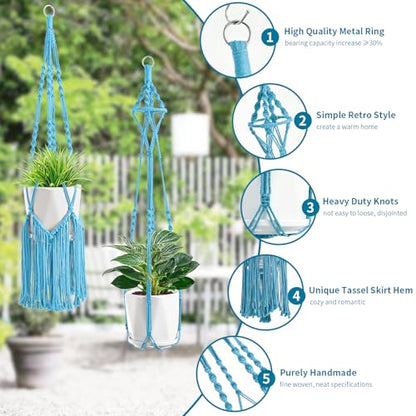SFENNGPET Macrame Plant Hangers, 6Pack Hanging Planters for Indoor Plants - color: Sky Blue