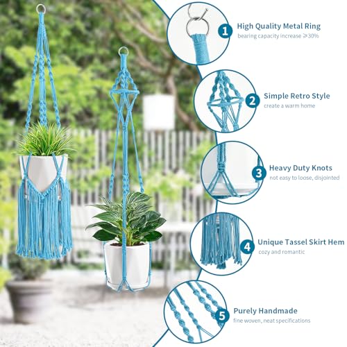 SFENNGPET Macrame Plant Hangers, 6Pack Hanging Planters for Indoor Plants - color: Sky Blue