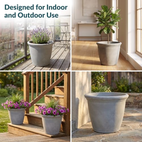 Sunnydaze Anjelica 15.25'' Large Plastic Planter Pot for Plants, Gray - color: Light Gray, size: 15.25 in