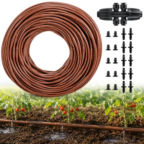 1/4 Drip Irrigation Tubing 250FT Brown Drip Line, 0.5GPH Emitters Every 6In - size: 250FT