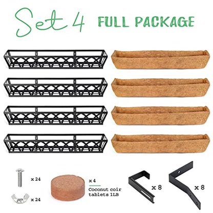 24" Hanging Window Box Basket w/Coco Liner, Black, 4-Pack - color: Black - Set 4, size: 24IN Style A