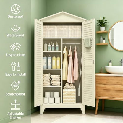 79.1' 79.1" Tall Metal Storage Shed, Steel Tool Cabinet with Pegboard - color: Beige