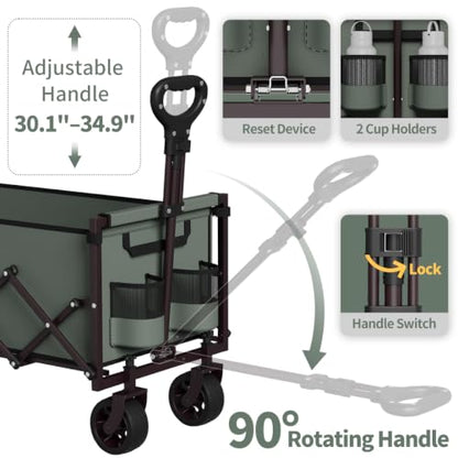 34" Extra Long Collapsible Wagon Cart, 360LBS Capacity, Green - color: Green