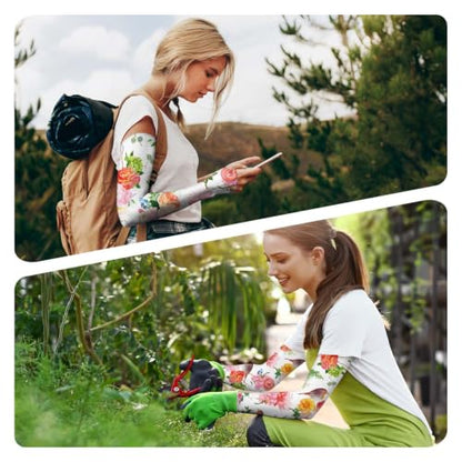 YPHCDO Gardening Sleeves for Women Sun Protection Cooling Arm Sleeves - color: Pink Rose and Bird
