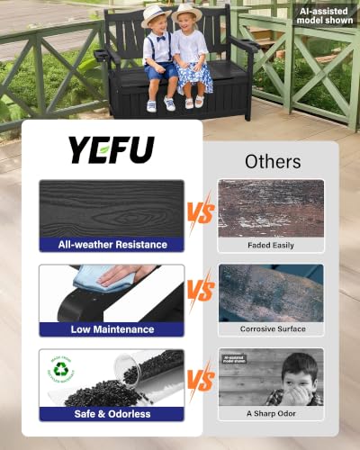 YEFU Outdoor Bench, Heavy Duty Garden Storage Bench, Weatherproof, Black - color: Black