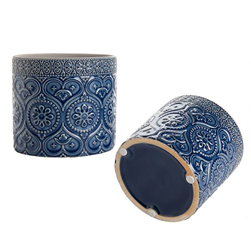 MyGift 4-Inch Cobalt Blue Ceramic Succulent Planter Pots, Set of 2