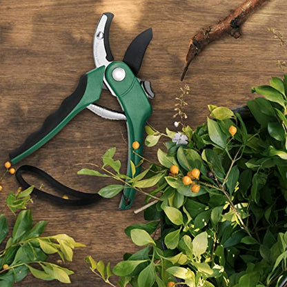 Nevlers 8" Green Anvil Pruning Shears Heavy Duty Plant Shears w/8mm Cut Cap - color: Green, size: Anvil