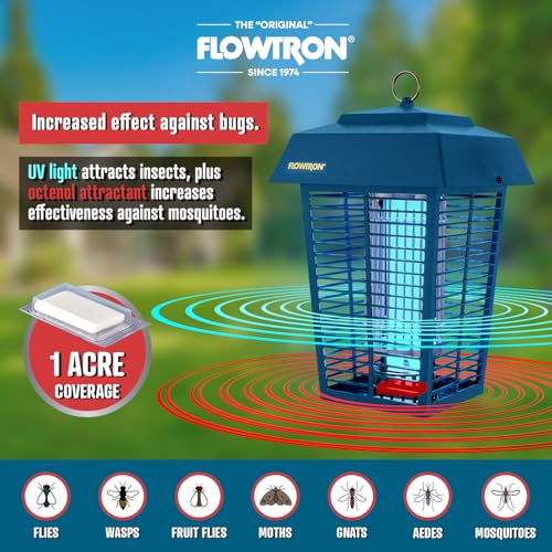 Flowtron Electric Bug Zapper, 1 Acre Outdoor, 40W UV, 5600V Zap, Blue - color: Astronaut Blue