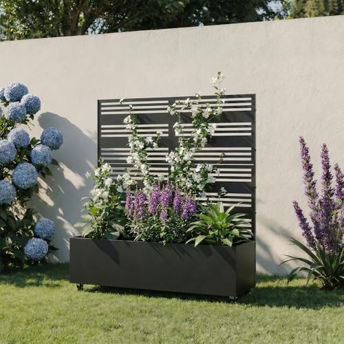 Metal Raised Garden Bed with Trellis and Wheels, 47"x47"x16" (Black-Harold) - color: Black-harold, size: 47"x47"x16"