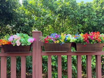 Metal Railing Planter, 16 Inch Rectangular Window Box with Adjustable Brackets, Drainage Holes, for Balcony Deck, 4 Pack (Retro, Rectangular) - color: Retro