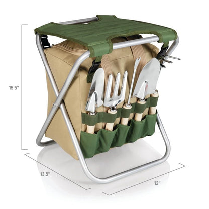 PICNIC TIME Disney Mickey Mouse Gardener Folding Seat with Tools, Folding Garden Stool with Detachable Tote and Hand Tool Set Organizer, Portable Gardening Chair, (Olive Green with Beige Accents) - color: Disney Mickey Mouse - Olive Green With Beige Accen