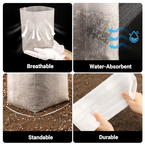 Nursing Growing Pouch, 200pcs 11 x 11.8 in Plant Non-Woven Nursery Bags Large, Fabric Seedling Plant Grow Bags, Seed Starting Planting Growing for Home Garden Supply - color: White, size: 11"x11.8"/Pack of 200