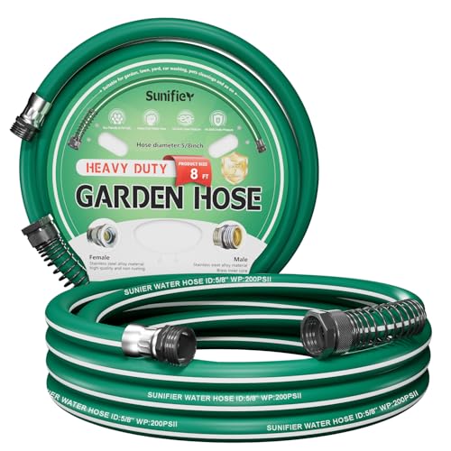 Short Garden Hose 8 ft – Hybird Water Hose Leader - Small Hose Extension, Lightweight Hose Extender for Lawn Watering, Car Washing - Burst 500 Psi (Green, 8 FT) - size: 8 FT