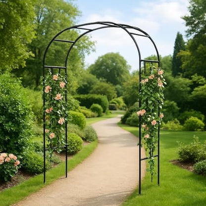 Heavy Duty Metal Garden Arch Trellis – Weather-Resistant Black Steel Arbor for Climbing Plants, Weddings, Parties, Patio, Lawn & Outdoor Decor – Easy Assembly - size: big