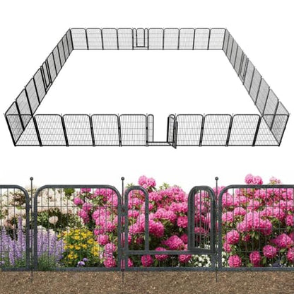 Decorative Garden Metal Fence 92ft (L)×40in (H) with 35 Panels 5 Gates Outdoor, No Dig Rustproof Wire, Animal Barrier Fencing for Outdoor Yard Patio Flower Bed,（Black-Silver） - size: 40in(H)x92ft(L)