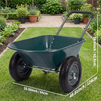 Garvee Wheelbarrow Garden Cart, Heavy Duty Home Utility, Dual-Wheel Home Garden Yard Utility Wheelbarrow Cart with Built-in Stand,(Green) - color: Green+black
