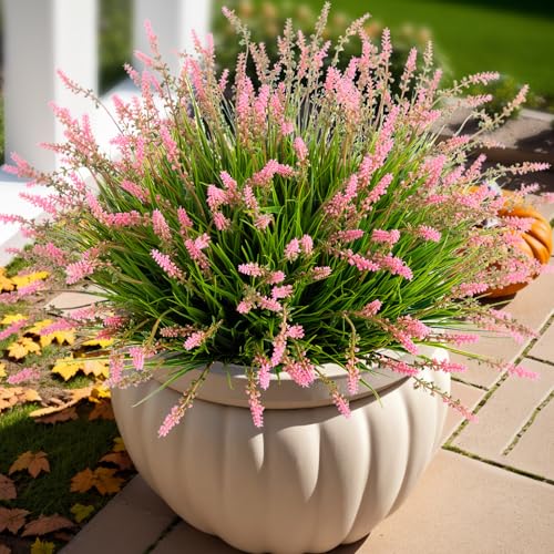 Ammyoo Artificial Plants Fake Monkey Grass for Outdoor Porch Decorations - color: Magenta, size: 12 Pcs