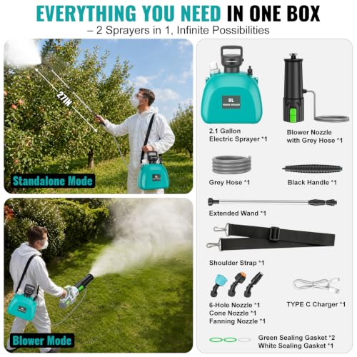 2-in-1 Battery Powered Sprayer Compatible for EGO Leaf Blower 530 575 580 - color: Green