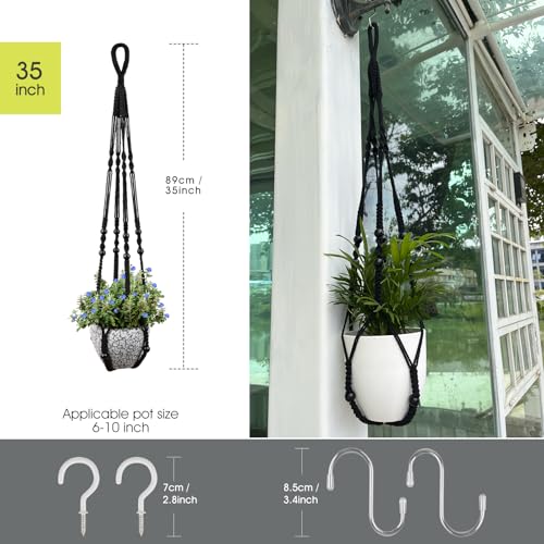RIFNY Macrame Plant Hanger Indoor, Hanging Plant Holder, Black, 2 PCS - color: Black, size: 35 Inch 2pcs