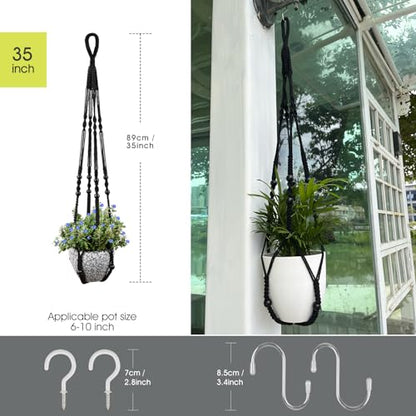 RIFNY Macrame Plant Hanger Indoor, Hanging Plant Holder, Black, 2 PCS - color: Black, size: 35 Inch 2pcs