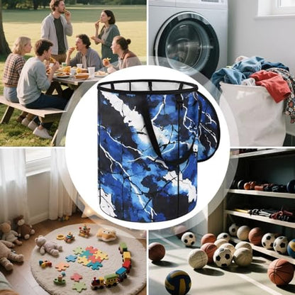 BIGCARJOB Blue Camo Large Trash Can with Lids, Camping Trash Can Collapsible Garbage Cans Water Resistant Garbage Bin Storage for Outside, 22.83x17.71 in - color: Blue Camouflage