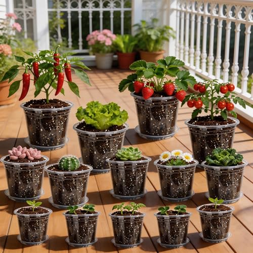 4/5/6 Inch Clear Nursery Pots with Drainage and Saucer for Multiple Crops