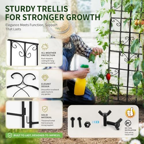 4-Pack 71" Black Metal Garden Trellises with Butterfly Design - color: 4 Pack 71"- Butterfly Scrollwork