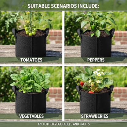 10pcs Gallon Black Grow Bags - Reinforced Fabric Planters with Handles for Gardening, Breathable & Durable Garden Raise Supplies, Ideal for Indoor & Outdoor Vegetable Gardens