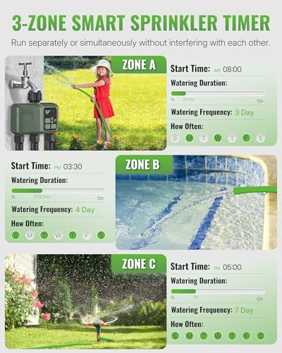 WiFi Water Timer for Garden Hose, Sprinkler Timer 3 Zone, 3 Outlet Smart Hose Watering with WiFi Irrigation Controller, Automatic Irrigation System/Rain Delay/Manual Watering D33WT06 - style: 3 ZONE