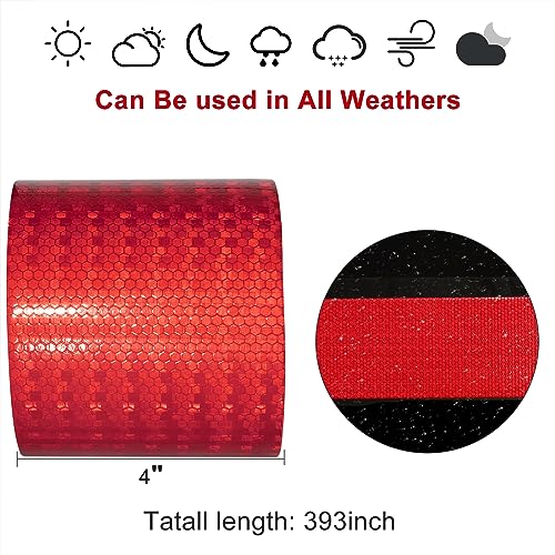 Reflective Tape, Waterproof Self Adhesive Dot Safety Reflector - color: Red, size: 4 Inch x 65 Feet