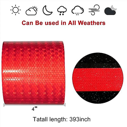 Reflective Tape, Waterproof Self Adhesive Dot Safety Reflector - color: Red, size: 4 Inch x 65 Feet