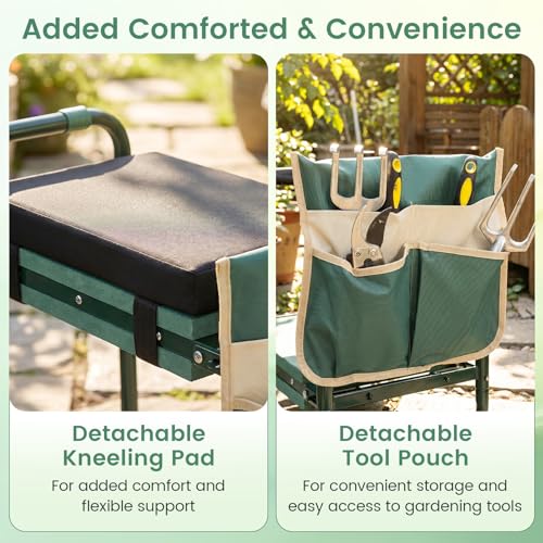 GIANTEX Garden Kneeler & Seat, Heavy-Duty Garden Bench, Green with 1 Bags - color: Green, size: 21" x 12" x 17"
