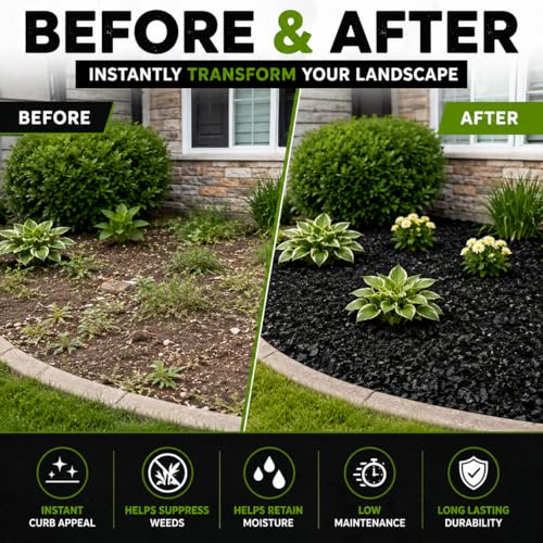 Premium Black Rubber Mulch 4 QT – Long Lasting Decorative Landscaping Ground Cover, Recycled Rubber Chips for Gardens, Flower Beds, Plants & Pathways, Fade Resistant Outdoor Mulch