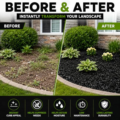 Premium Black Rubber Mulch 4 QT – Long Lasting Decorative Landscaping Ground Cover, Recycled Rubber Chips for Gardens, Flower Beds, Plants & Pathways, Fade Resistant Outdoor Mulch