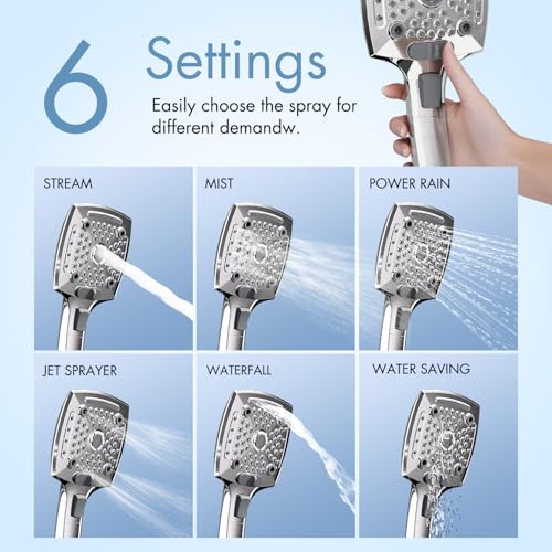 Filtered Shower Head with Handheld, High Pressure 5 Functions Handheld Shower Head with 59" Extra Long Stainless Steel Hose & Adjustable Bracket, Built-in Waterfall - color: Chrome, style: With Filter