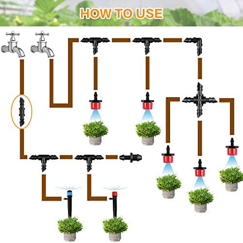 Gardrip Drip Irrigation Coupling Fittings：120 Pieces Barbed Coupler Irrigation Parts with Sharp End Fits for 1/4 Inch Irrigation Tubing Drip Line Connectors for Garden Lawn Irrigation System - color: Coupling-120P