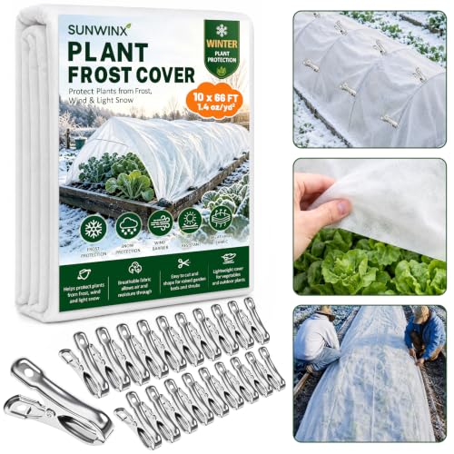 10x66FT Plant Covers Freeze Protection, Frost Cloth with 20 Clips - color: White-10*66FT