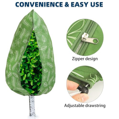 Homimp Plant Covers Freeze Protection,4 PCS Frost Covers with Zipper Drawstring (23.6" x 31.5") Plant Protection Cover Bags for Outdoor Winter Frost Cold Weather Shrubs Trees Jacket Covers,Green Print - size: 23.6"W x 31.5"H