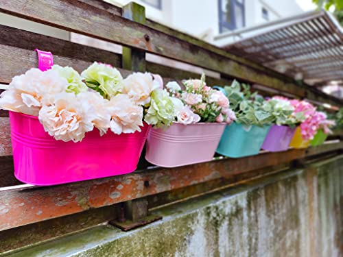 LaLaGreen Rail Planter Outdoor Plants (11.2 in, 6 Pack) Colorful Metal Pots - size: Multi-A 11.2" x 6 Pack