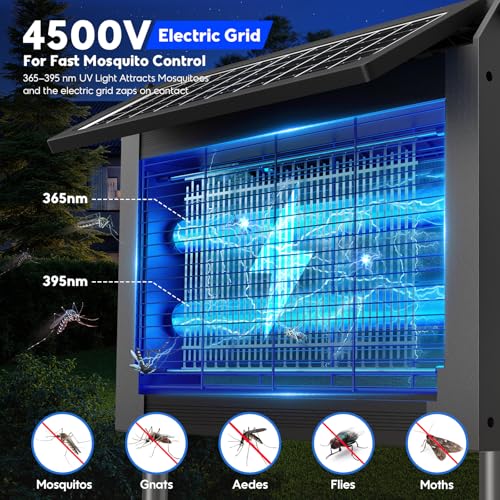 Solar Bug Zapper Outdoor, 4500V Mosquito Zapper with Dual Solar Panels - color: Gray