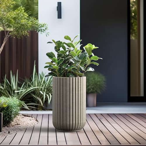 Kante Accent Round Column Weathered Concrete Planter 17.7" Tall, Outdoor - color: Weathered Concrete, size: 11"w x 17.7" h